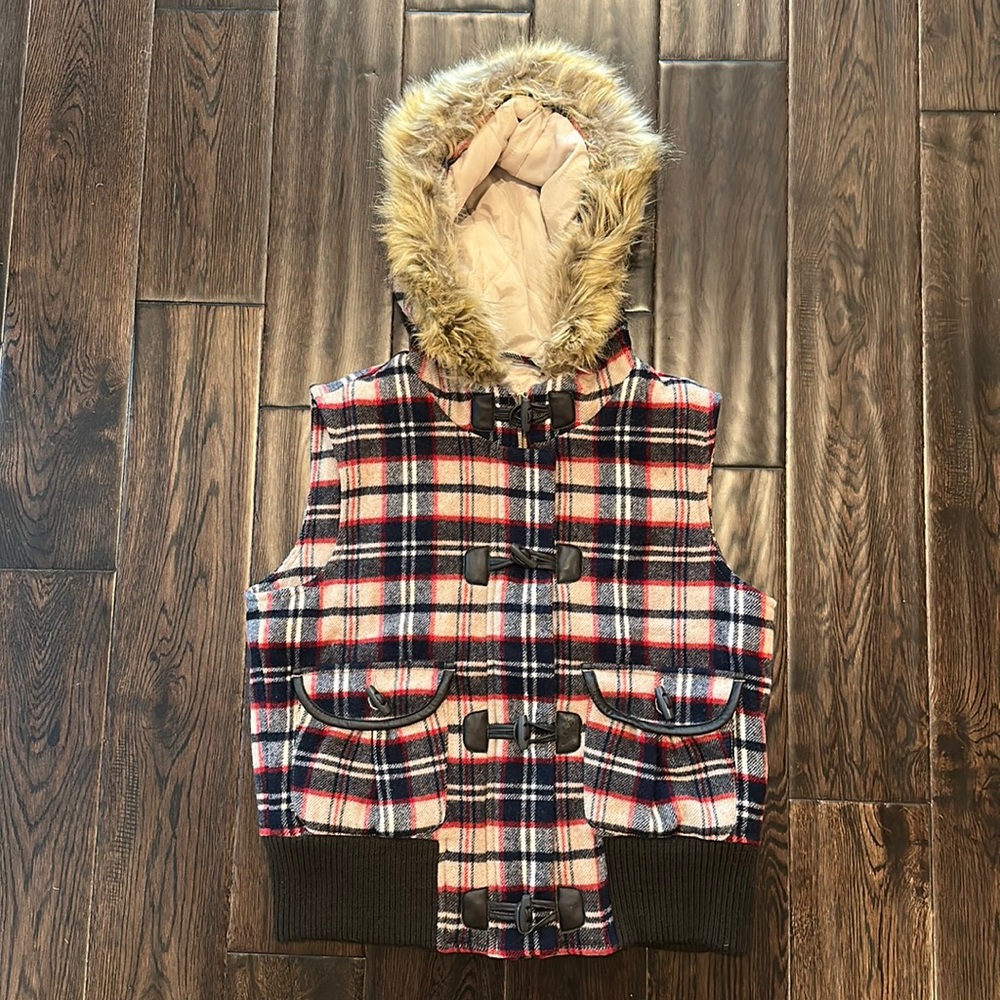 Old Navy Wool Vest with Fur Lined Hood